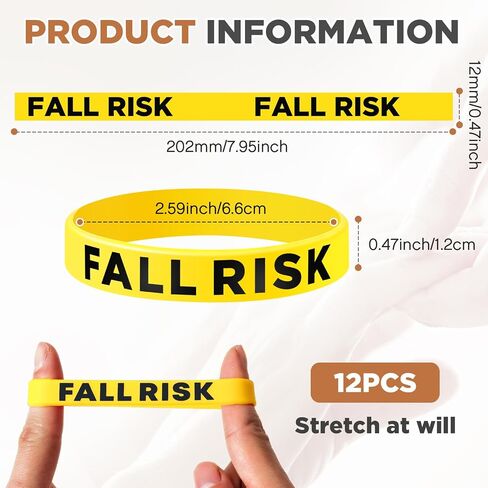 12 Pcs Fall Risk Bracelet Emergency Alert Wristband for Elderly Patient Wristbands Fall Risk Silicone Wristbands Rubber Bracelets for Men Women Kids Old People Gifts, Orange in Saudi Arabia