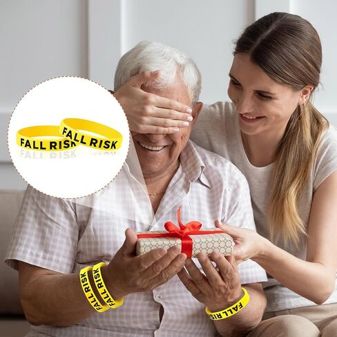 12 Pcs Fall Risk Bracelet Emergency Alert Wristband for Elderly Patient Wristbands Fall Risk Silicone Wristbands Rubber Bracelets for Men Women Kids Old People Gifts, Orange in Saudi Arabia