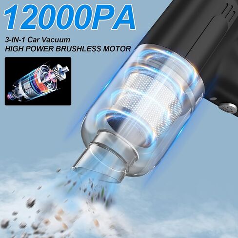 3-in-1 Cordless Handheld Car Vacuum Cleaner with 12000Pa High-Power Brushless Motor [4000mAh Battery, Fast USB-C Charging] Small Mini Vacuum Cleaner for Car, Home Cleaning – Silver in Saudi Arabia