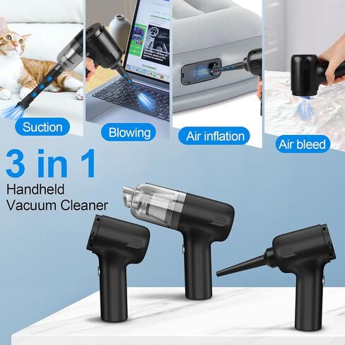 3-in-1 Cordless Handheld Car Vacuum Cleaner with 12000Pa High-Power Brushless Motor [4000mAh Battery, Fast USB-C Charging] Small Mini Vacuum Cleaner for Car, Home Cleaning – Silver in Saudi Arabia