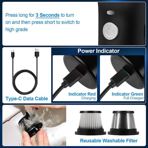 3-in-1 Cordless Handheld Car Vacuum Cleaner with 12000Pa High-Power Brushless Motor [4000mAh Battery, Fast USB-C Charging] Small Mini Vacuum Cleaner for Car, Home Cleaning – Silver in Saudi Arabia
