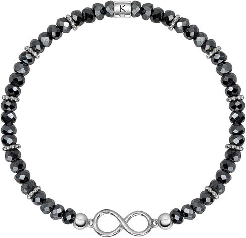 KARMA AND LUCK - Inner Transformation - Women's Grounding Real Hematite & Calming Amethyst Beads 925 Sterling Silver Protection Evil Eye Charm Stretch Bali Bracelet in Kuwait