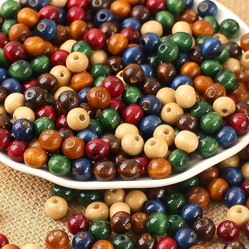 Dahi 500pcs 10 مم حبات خشبية ملونة خمر الخشب الخرز الخشبي الخشبي الحرف المصنوعة يدويًا لصنع أساور المجوهرات (10 ملم) in Kuwait