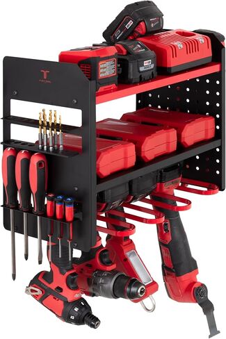 Power Tool Organizer - Wall Mount Storage for Garage Organizes 4 Cordless Drills & Tools - Heavy Duty Rack w Pegboard Sides Shelves & Hooks - Neatly Holds Screwdrivers & Drill Bits BLACK/BLACK in Saudi Arabia