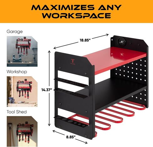 Power Tool Organizer - Wall Mount Storage for Garage Organizes 4 Cordless Drills & Tools - Heavy Duty Rack w Pegboard Sides Shelves & Hooks - Neatly Holds Screwdrivers & Drill Bits BLACK/BLACK in Saudi Arabia