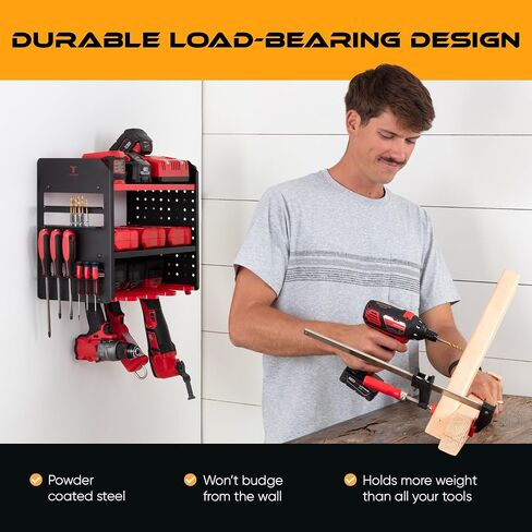 Power Tool Organizer - Wall Mount Storage for Garage Organizes 4 Cordless Drills & Tools - Heavy Duty Rack w Pegboard Sides Shelves & Hooks - Neatly Holds Screwdrivers & Drill Bits BLACK/BLACK in Saudi Arabia