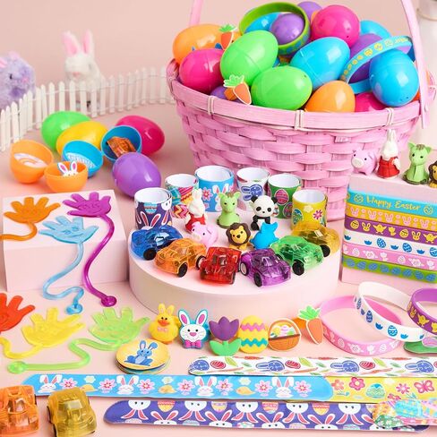 JOYIN 100 Pcs Prefilled Easter Eggs with Novelty Toys Premium for Easter Eggs Hunt, Basket Stuffers Fillers, Theme Party Favor, Classroom Supplies in Kuwait