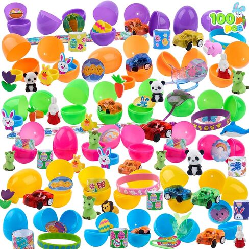 JOYIN 100 Pcs Prefilled Easter Eggs with Novelty Toys Premium for Easter Eggs Hunt, Basket Stuffers Fillers, Theme Party Favor, Classroom Supplies in Kuwait