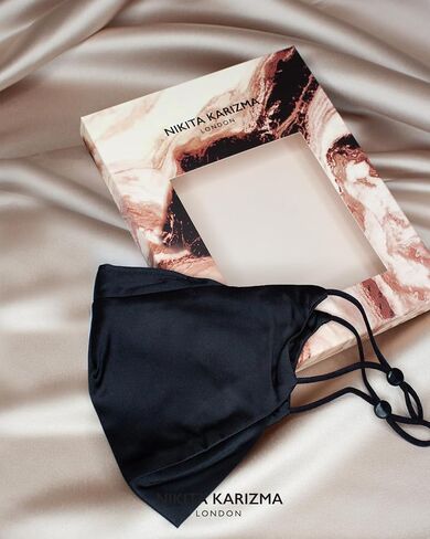 KARIZMA 90210 Silk Face Mask (Black). Luxury Fashion Masks, 19 Momme Mulberry Silk Mask. Fashionable Designer Face Mask for Women, Washable Fabric Face Mask, Reusable Facemask 6A Grade Fabric in Kuwait