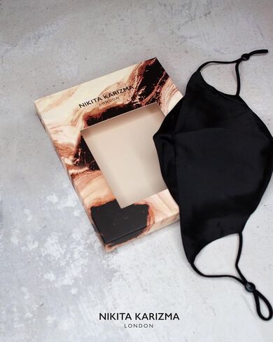 KARIZMA 90210 Silk Face Mask (Black). Luxury Fashion Masks, 19 Momme Mulberry Silk Mask. Fashionable Designer Face Mask for Women, Washable Fabric Face Mask, Reusable Facemask 6A Grade Fabric in Kuwait