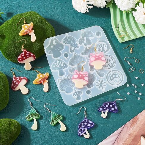 Cheriswelry 1pcs Mushroom Earring Mold Silicone Earring Pendant Molds Resin Jewelry Molds for Dangle Earring Making with 40pcs Earring Hooks & 60pcs Open Jump Rings & 50Pcs Plastic Ear Nuts in Kuwait