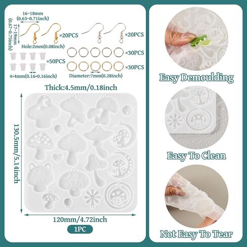 Cheriswelry 1pcs Mushroom Earring Mold Silicone Earring Pendant Molds Resin Jewelry Molds for Dangle Earring Making with 40pcs Earring Hooks & 60pcs Open Jump Rings & 50Pcs Plastic Ear Nuts in Kuwait