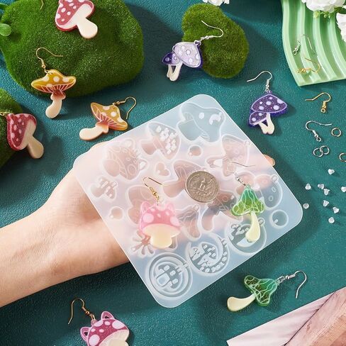Cheriswelry 1pcs Mushroom Earring Mold Silicone Earring Pendant Molds Resin Jewelry Molds for Dangle Earring Making with 40pcs Earring Hooks & 60pcs Open Jump Rings & 50Pcs Plastic Ear Nuts in Kuwait