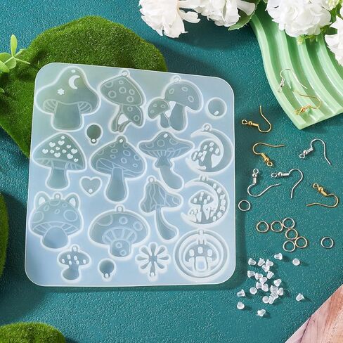 Cheriswelry 1pcs Mushroom Earring Mold Silicone Earring Pendant Molds Resin Jewelry Molds for Dangle Earring Making with 40pcs Earring Hooks & 60pcs Open Jump Rings & 50Pcs Plastic Ear Nuts in Kuwait