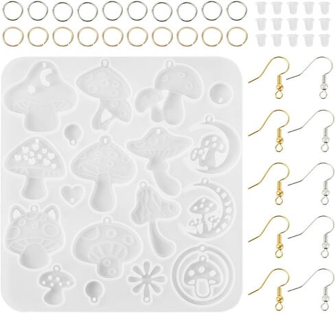 Cheriswelry 1pcs Mushroom Earring Mold Silicone Earring Pendant Molds Resin Jewelry Molds for Dangle Earring Making with 40pcs Earring Hooks & 60pcs Open Jump Rings & 50Pcs Plastic Ear Nuts in Kuwait