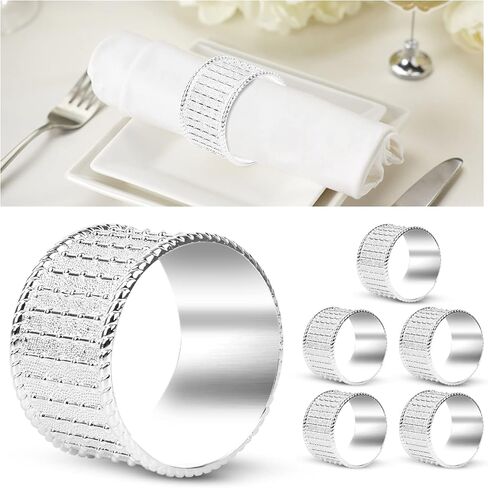 Silver Napkin Rings Set of 6 Metal Napkin Ring Holder for Thanksgiving, Christmas Dinner Table Setting, Wedding, Holiday Parties in Saudi Arabia