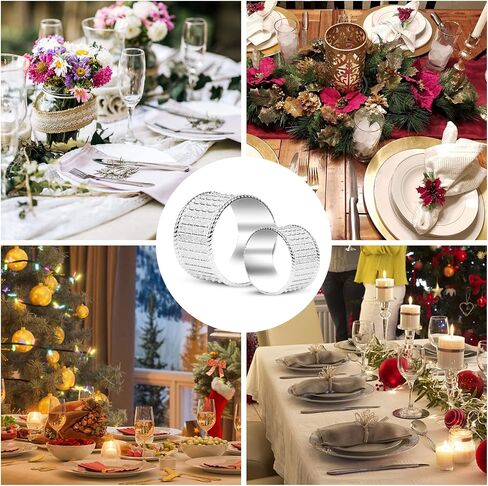 Silver Napkin Rings Set of 6 Metal Napkin Ring Holder for Thanksgiving, Christmas Dinner Table Setting, Wedding, Holiday Parties in Saudi Arabia