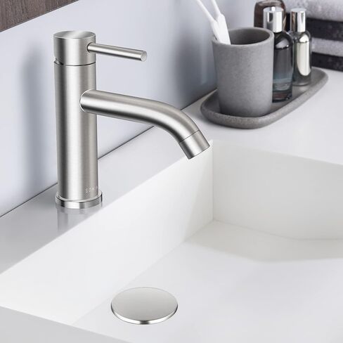 SOKA Bathroom Sink Faucet for 3 Hole, 4 Inch Stainless Steel Faucet for Bathroom, Bathroom Faucets with Deck Plate & Pop-Up Pop-Up Drain Assembly 2-Handle Faucet for Bathroom Sink Vanity RV Restroom in Saudi Arabia