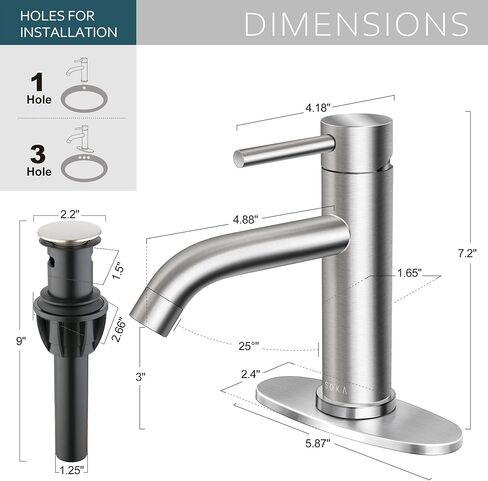 SOKA Bathroom Sink Faucet for 3 Hole, 4 Inch Stainless Steel Faucet for Bathroom, Bathroom Faucets with Deck Plate & Pop-Up Pop-Up Drain Assembly 2-Handle Faucet for Bathroom Sink Vanity RV Restroom in Saudi Arabia