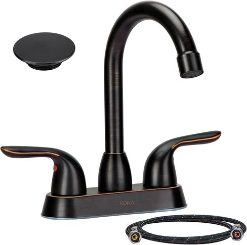 SOKA Bathroom Sink Faucet for 3 Hole, 4 Inch Stainless Steel Faucet for Bathroom, Bathroom Faucets with Deck Plate & Pop-Up Pop-Up Drain Assembly 2-Handle Faucet for Bathroom Sink Vanity RV Restroom in Saudi Arabia