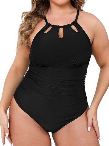 CUPSHE Plus Size One Piece Swimsuit for Women High Neck Cutout Bathing Suit Self Tie Curvy Slimming Swimwear in Kuwait