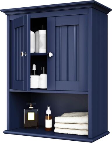 Treocho Wood Wall Cabinet, Bathroom Medicine Cabinet Storage with Doors and Adjustable Shelf, Rustic Cabinet Wall Mounted for Bathroom, Livingroom, Kitchen, Cupboard, Reddish Brown in Saudi Arabia