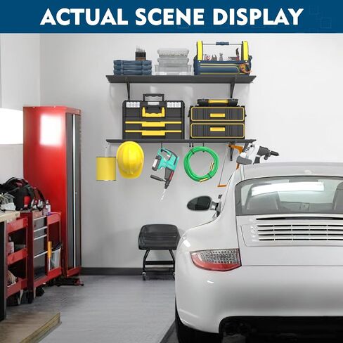Heavy Duty 2 Pack Garage Shelving with Hooks, Garage Storage Rack Wall Mounted Shelves for Tool Room, Storage Room, Store Supermarket, 500lbs Weight Capacity (1 * 4ft) in Saudi Arabia