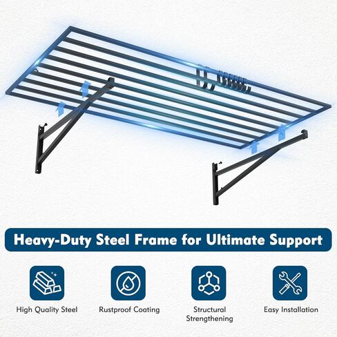Heavy Duty 2 Pack Garage Shelving with Hooks, Garage Storage Rack Wall Mounted Shelves for Tool Room, Storage Room, Store Supermarket, 500lbs Weight Capacity (1 * 4ft) in Saudi Arabia