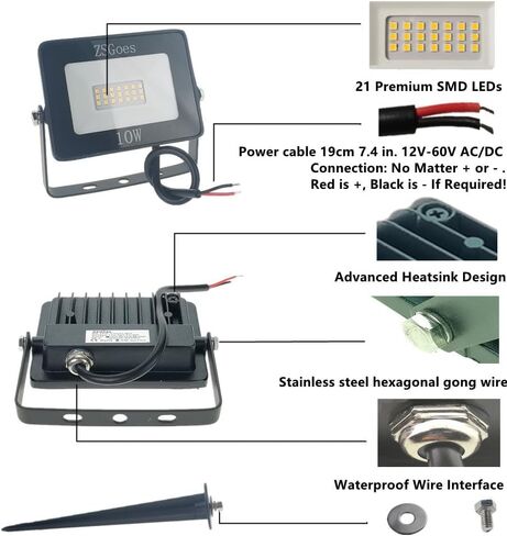 2 Pack 20W Cool White LED Floodlight Outdoor Waterproof IP65, Wall Security Landscape Flood Light Lamp, Home, Square, Yard, Garage, Street, Pathway, Low Voltage 12V 24V 36V 48V 60V DC AC in Saudi Arabia