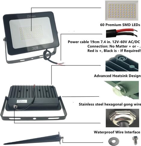 2 Pack 20W Cool White LED Floodlight Outdoor Waterproof IP65, Wall Security Landscape Flood Light Lamp, Home, Square, Yard, Garage, Street, Pathway, Low Voltage 12V 24V 36V 48V 60V DC AC in Saudi Arabia