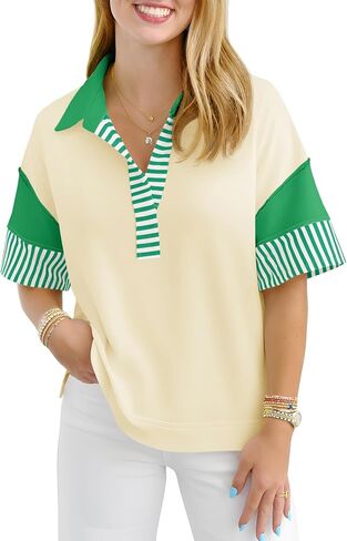 Fisoew Womens Color Block Sweatshirts غير رسمية قصيرة الأكمام in Kuwait