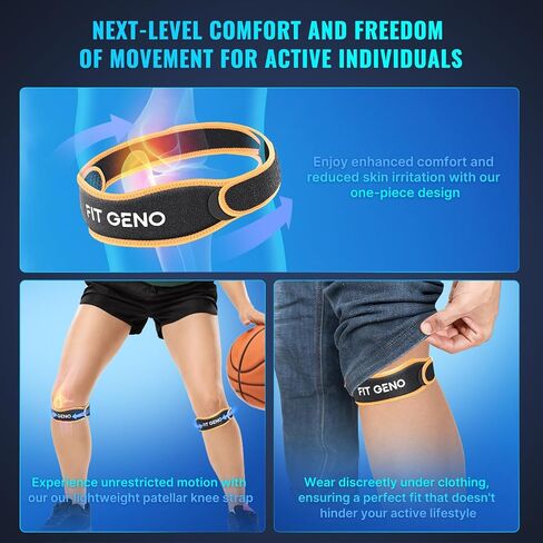 Fit Geno Knee Strap Patella Tendon Support: Patellar Stabilizing & Pain Relief for Man and Women - Knee brace for Runner's & Jumper's, Tendonitis, Running, Volleyball, Basketball (2-Pack) in Saudi Arabia