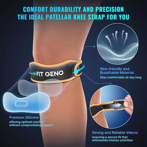Fit Geno Knee Strap Patella Tendon Support: Patellar Stabilizing & Pain Relief for Man and Women - Knee brace for Runner's & Jumper's, Tendonitis, Running, Volleyball, Basketball (2-Pack) in Saudi Arabia
