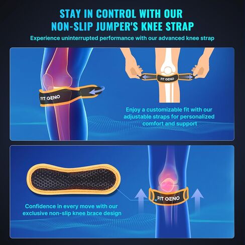 Fit Geno Knee Strap Patella Tendon Support: Patellar Stabilizing & Pain Relief for Man and Women - Knee brace for Runner's & Jumper's, Tendonitis, Running, Volleyball, Basketball (2-Pack) in Saudi Arabia