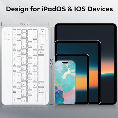 لوحة مفاتيح بلوتوث OMOTON، لوحة مفاتيح لاسلكية قابلة للشحن لأجهزة iPad وiPad Pro وiPad Mini وiPad Air مع إضاءة LED (أبيض) in Kuwait