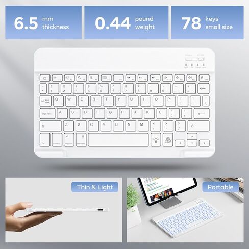 لوحة مفاتيح بلوتوث OMOTON، لوحة مفاتيح لاسلكية قابلة للشحن لأجهزة iPad وiPad Pro وiPad Mini وiPad Air مع إضاءة LED (أبيض) in Kuwait
