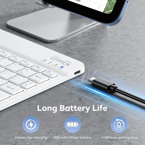 لوحة مفاتيح بلوتوث OMOTON، لوحة مفاتيح لاسلكية قابلة للشحن لأجهزة iPad وiPad Pro وiPad Mini وiPad Air مع إضاءة LED (أبيض) in Kuwait