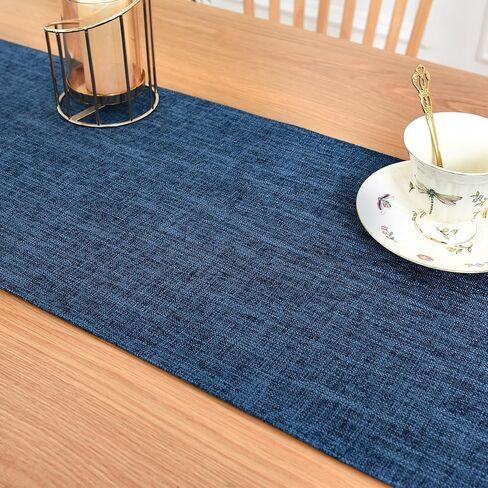 Faux Linen Double Layer Table Runner 48 Inch Long Farmhouse Rustic Short Brown Table Runners Thick Reversible Coffee Rectangle Runners for Daily Use Dining Table Decor 13x48 Inch in Saudi Arabia