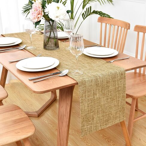 Faux Linen Double Layer Table Runner 48 Inch Long Farmhouse Rustic Short Brown Table Runners Thick Reversible Coffee Rectangle Runners for Daily Use Dining Table Decor 13x48 Inch in Saudi Arabia