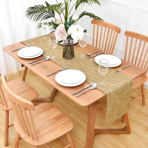 Faux Linen Double Layer Table Runner 48 Inch Long Farmhouse Rustic Short Brown Table Runners Thick Reversible Coffee Rectangle Runners for Daily Use Dining Table Decor 13x48 Inch in Saudi Arabia