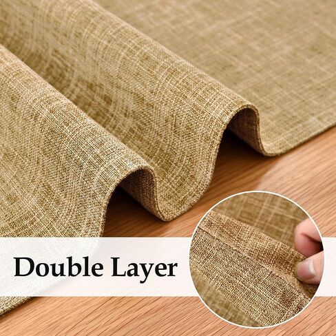 Faux Linen Double Layer Table Runner 48 Inch Long Farmhouse Rustic Short Brown Table Runners Thick Reversible Coffee Rectangle Runners for Daily Use Dining Table Decor 13x48 Inch in Saudi Arabia