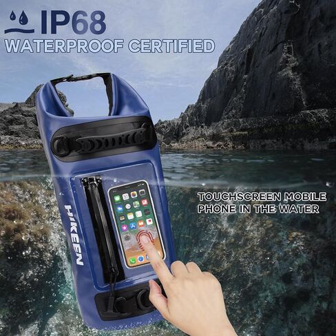 Hikeen IP68 Dry Bag Backpack Waterproof - Waterproof Zip Touch Screen Phone Case Keeps Gear Dry, Lightweight Roll Top Dry Bags Waterproof for Kayaking Boating Camping Beach Rafting with 3 D-Rings in Saudi Arabia