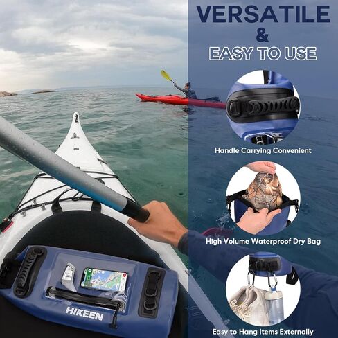 Hikeen IP68 Dry Bag Backpack Waterproof - Waterproof Zip Touch Screen Phone Case Keeps Gear Dry, Lightweight Roll Top Dry Bags Waterproof for Kayaking Boating Camping Beach Rafting with 3 D-Rings in Saudi Arabia