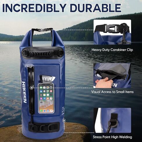 Hikeen IP68 Dry Bag Backpack Waterproof - Waterproof Zip Touch Screen Phone Case Keeps Gear Dry, Lightweight Roll Top Dry Bags Waterproof for Kayaking Boating Camping Beach Rafting with 3 D-Rings in Saudi Arabia