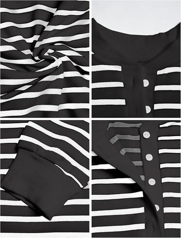 Women's Striped Oversized Sweatshirt Half Button Pullover Tops Long Sleeve Shirts Loose Drop Shoulder Preppy Clothes(Red-XL) in Saudi Arabia