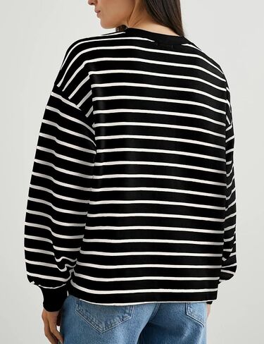 Women's Striped Oversized Sweatshirt Half Button Pullover Tops Long Sleeve Shirts Loose Drop Shoulder Preppy Clothes(Red-XL) in Saudi Arabia