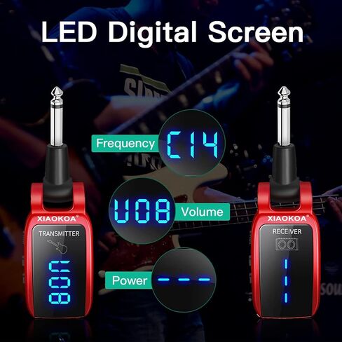 Wireless Guitar System,UHF Wireless Guitar Transmitter Receiver,15 Channels Rechargeable with LED Screen,for Guitar Bass Electric Musical Instruments,164ft Range in Saudi Arabia