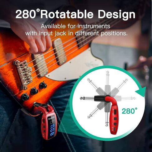 Wireless Guitar System,UHF Wireless Guitar Transmitter Receiver,15 Channels Rechargeable with LED Screen,for Guitar Bass Electric Musical Instruments,164ft Range in Saudi Arabia
