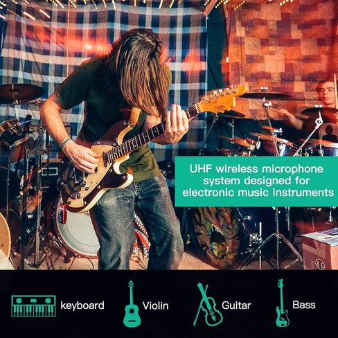 Wireless Guitar System,UHF Wireless Guitar Transmitter Receiver,15 Channels Rechargeable with LED Screen,for Guitar Bass Electric Musical Instruments,164ft Range in Saudi Arabia