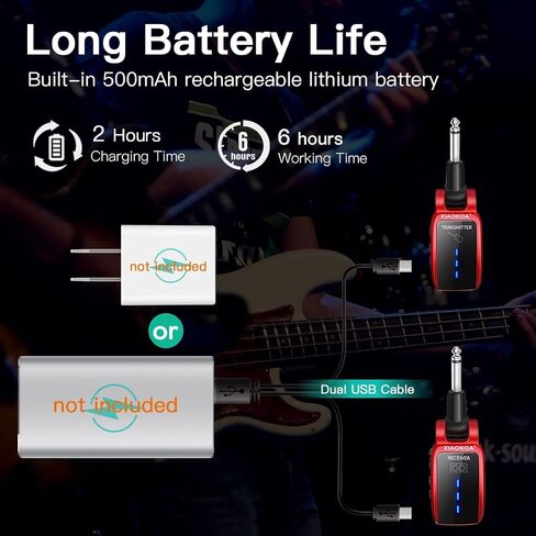 Wireless Guitar System,UHF Wireless Guitar Transmitter Receiver,15 Channels Rechargeable with LED Screen,for Guitar Bass Electric Musical Instruments,164ft Range in Saudi Arabia